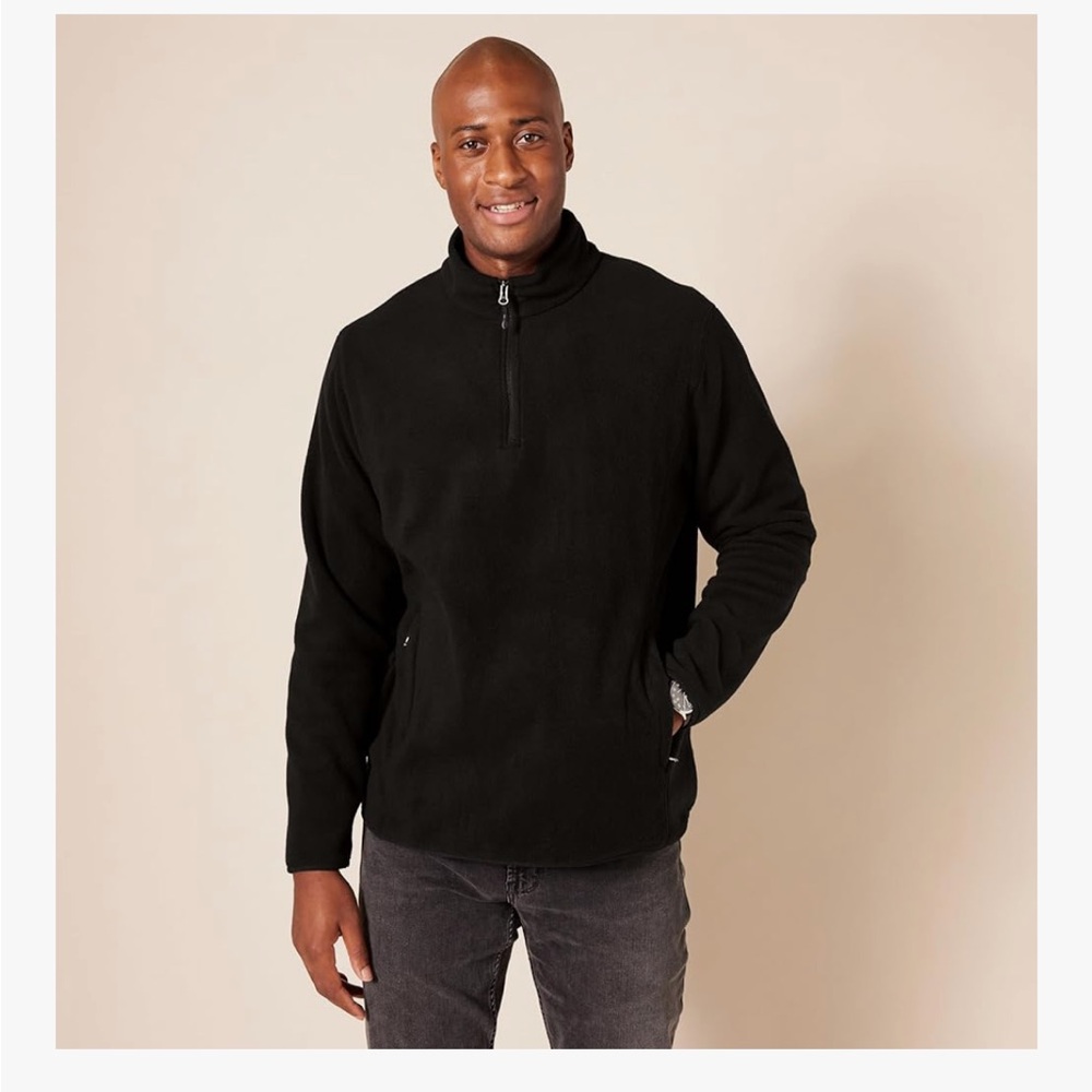 Amazon Essentials Men’s Black Quarter Zip Fleece Pullover Jacket Size M